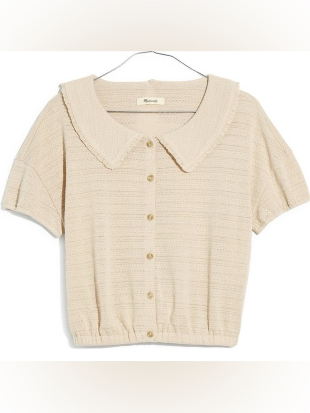 Madewell Ruffle-Collar Button Front Top Woven Short Sleeves size large
